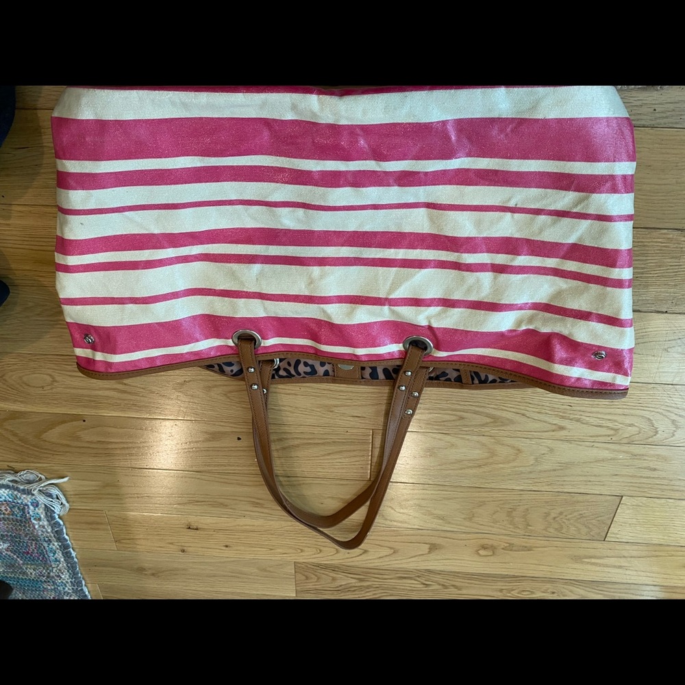Nine West satchel- pink and white striped- leopard